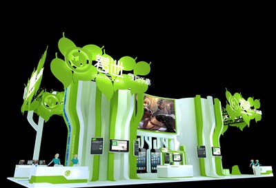 253平米展台设计制作：四面开口/现代/木质结构/绿色，为游戏展展商而作（免费使用）
