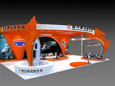 216平米展台设计制作：三面开口/现代/木质结构/橙色，为宠物水族展展商而作（免费使用）