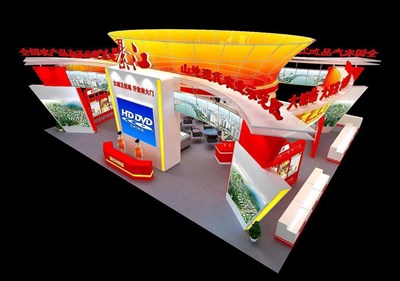 216平米展台设计制作：一面开口/现代/木质结构/红色，为农交会展商而作（免费使用）