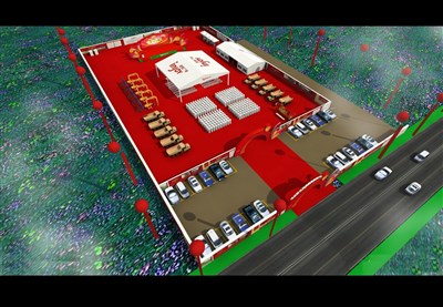 6000平米展台设计制作：三面开口/现代/木质结构/红色，为舞台开幕式展商而作（免费使用）