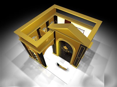 100平米展台设计制作：四面开口/欧式/木质结构/黄色，为房产展展商而作（免费使用）