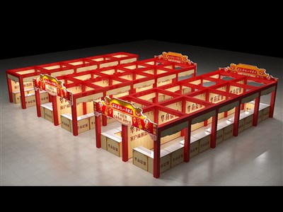 300平米展台设计制作：四面开口/现代/桁架结构/红色，为日用品展展商而作（免费使用）